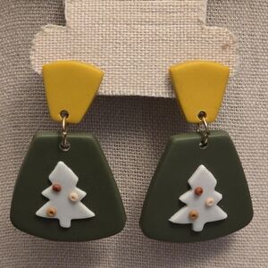 Festive Green and Yellow Tree Earrings